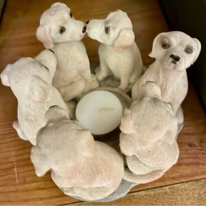 White Puppy Circle Tealight Candle Holder - Decorative Home Accent